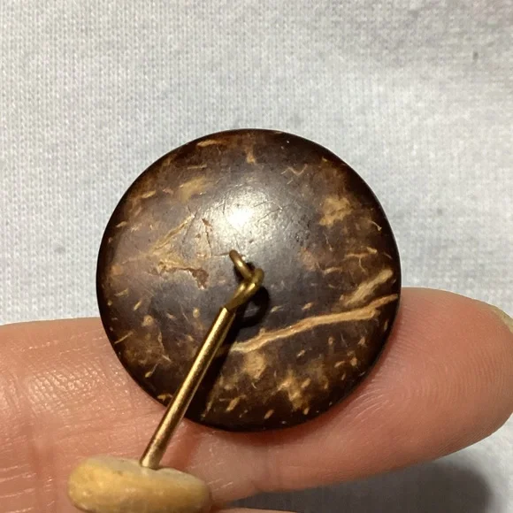 Dangle Earrings Bohemian Brown & Cream Wooden Button Style Vintage - Picture 9 of 10